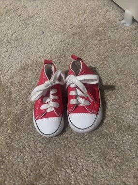 Converse Kids Red Canvas Lace-Up Sneakers with White Accents